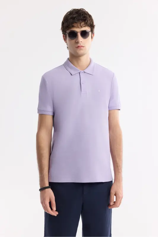 Men's Lilac 100% Cotton Quick-Drying Regular Fit Non-Wrinkle Polo Collar T-Shirt B001032 - 6