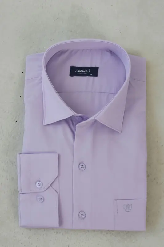 Men's Lilac Classic Fit Normal Collar Easy Iron Cotton Blend Shirt G90-Lilac - RAVANELLI
