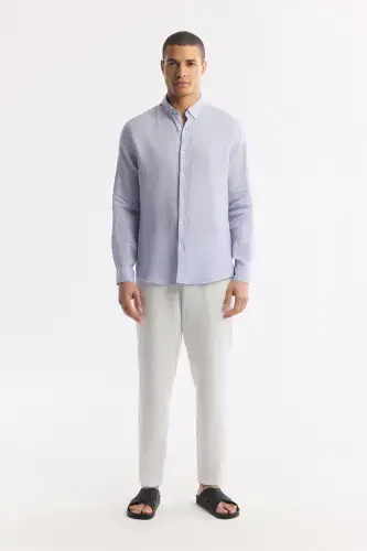 Men's Lilac Shirt 100% Linen Button Down Collar Comfort Fit B002191 - 7