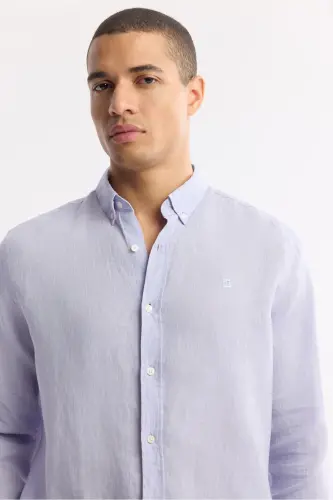 Men's Lilac Shirt 100% Linen Button Down Collar Comfort Fit B002191 - AVVA (1)