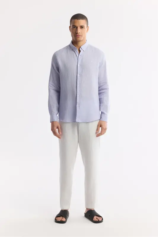 Men's Lilac Shirt 100% Linen Button Down Collar Comfort Fit B002191 - 7