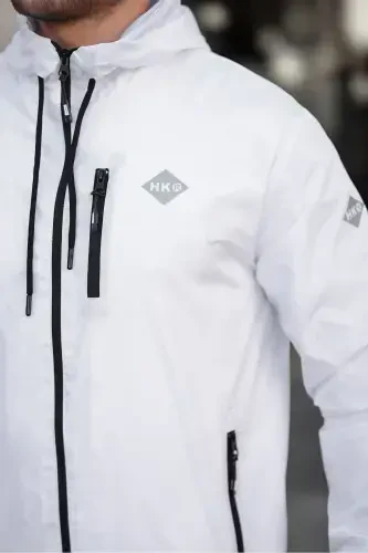 Men's Lined Water-Resistant Hooded Pocketed Raincoat-WHITE - COMSTAR (1)