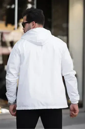 Men's Lined Water-Resistant Hooded Pocketed Raincoat-WHITE - 4