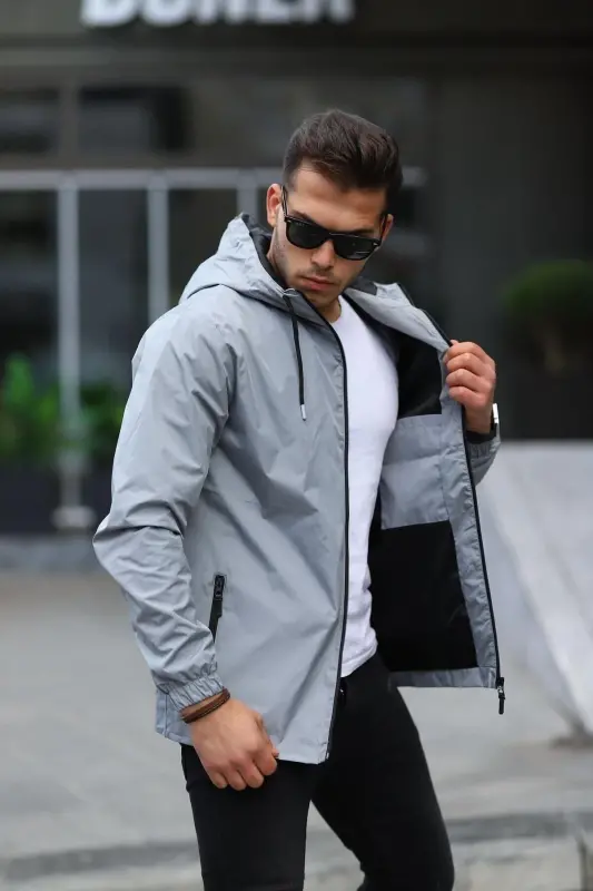 Men's Lined Waterproof Hooded Pocket Raincoat - 4