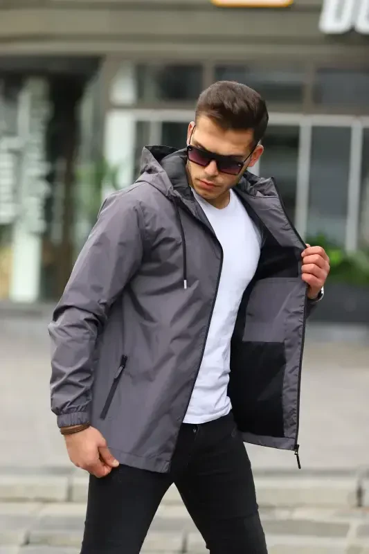 Men's Lined Waterproof Hooded Pocket Raincoat - 4