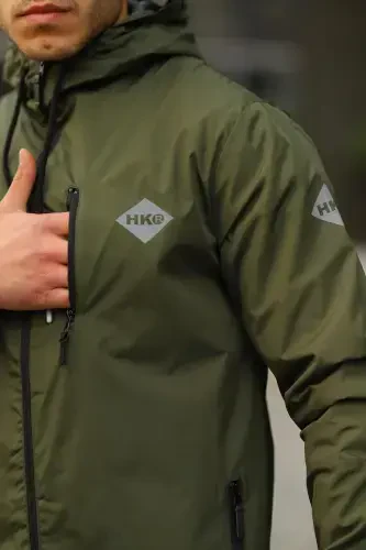 Men's Lined Waterproof Hooded Pocket Raincoat - 1