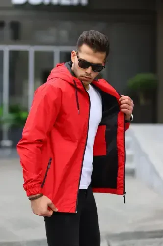 Men's Lined Waterproof Hooded Pocket Raincoat - 3