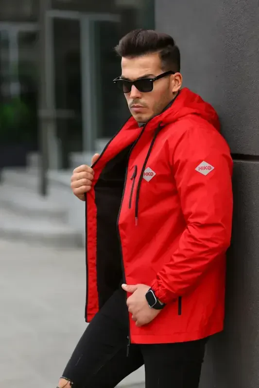 Men's Lined Waterproof Hooded Pocket Raincoat - 4