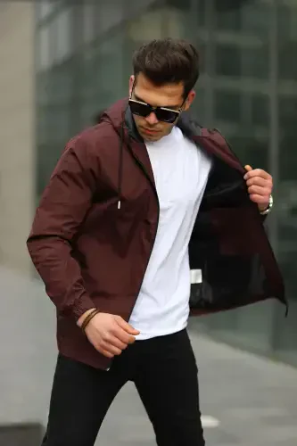 Men's Lined Waterproof Hooded Pocket Raincoat - 4