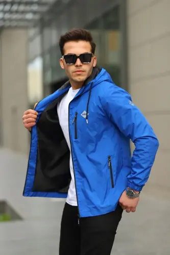 Men's Lined Waterproof Hooded Pocket Raincoat - 3