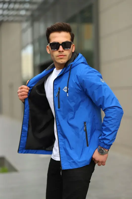 Men's Lined Waterproof Hooded Pocket Raincoat - 3