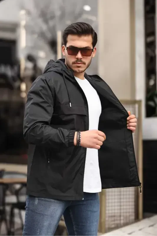 Men's Lined Waterproof Hooded Pocket Raincoat - COMSTAR