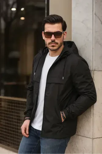 Men's Lined Waterproof Hooded Pocket Raincoat - 4