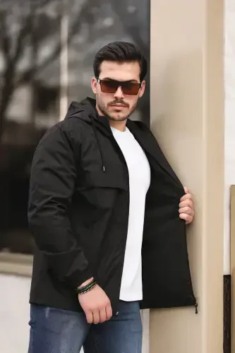 Men's Lined Waterproof Hooded Pocket Raincoat - 5