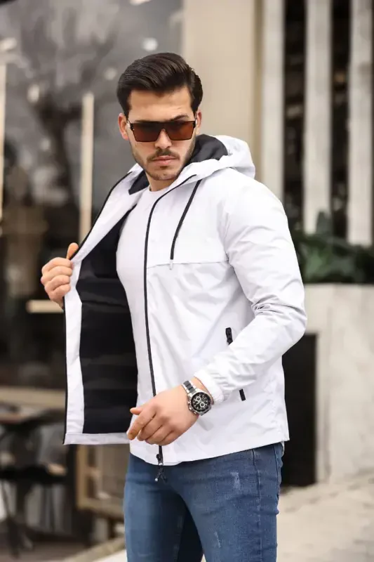 Men's Lined Waterproof Hooded Raincoat with Pockets - 2