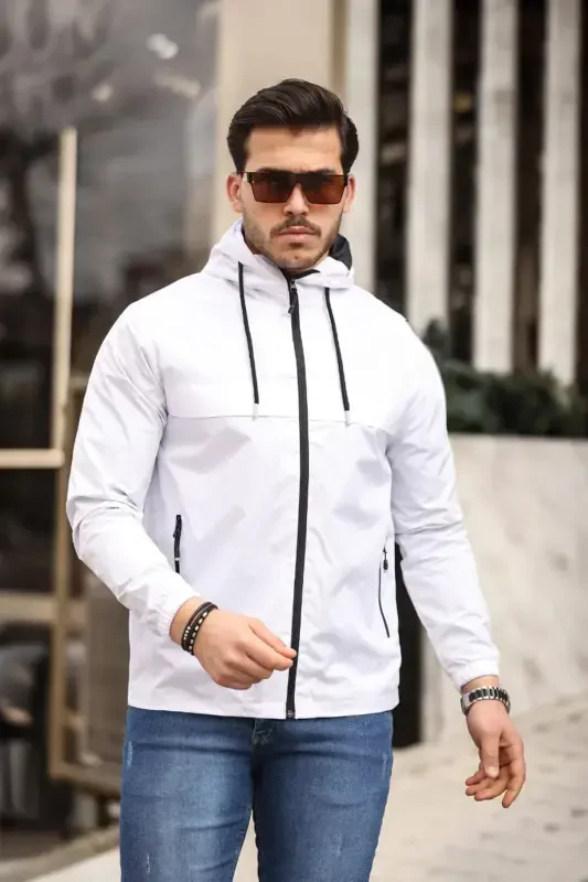 Men's Lined Waterproof Hooded Raincoat with Pockets - 3