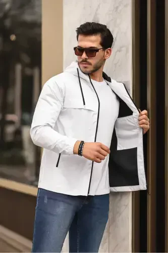 Men's Lined Waterproof Hooded Raincoat with Pockets - 5