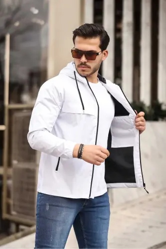 Men's Lined Waterproof Hooded Raincoat with Pockets 