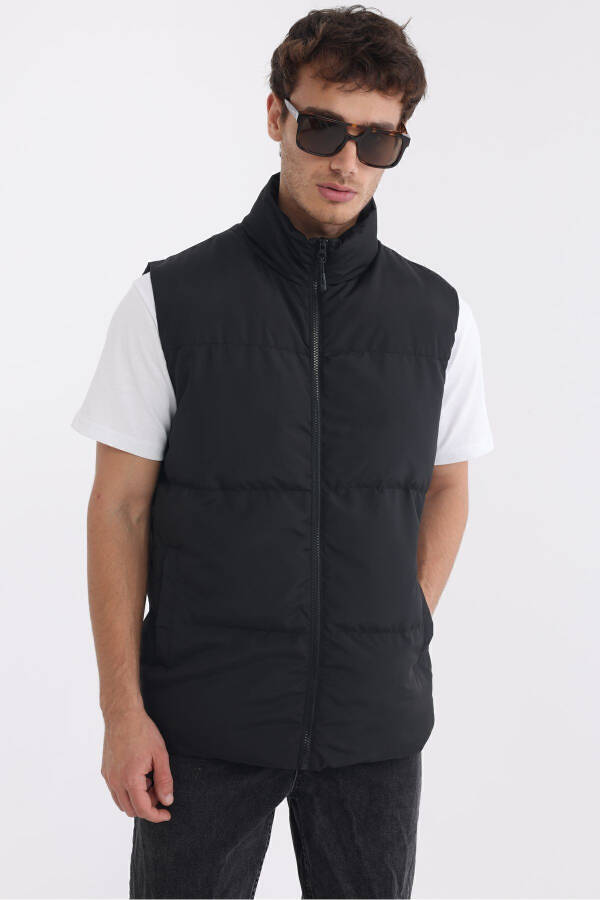 Men's Lined Windproof Black Puffer Vest - 11