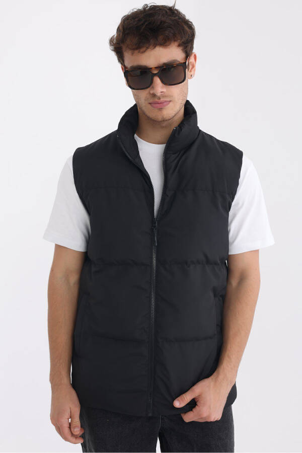 Men's Lined Windproof Black Puffer Vest - 13