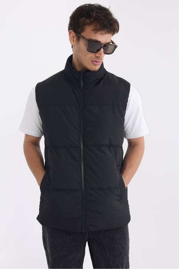 Men's Lined Windproof Black Puffer Vest - 14