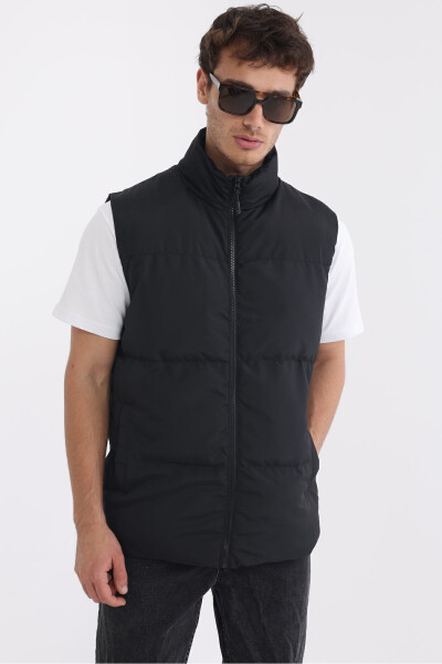 Men's Lined Windproof Black Puffer Vest - 3