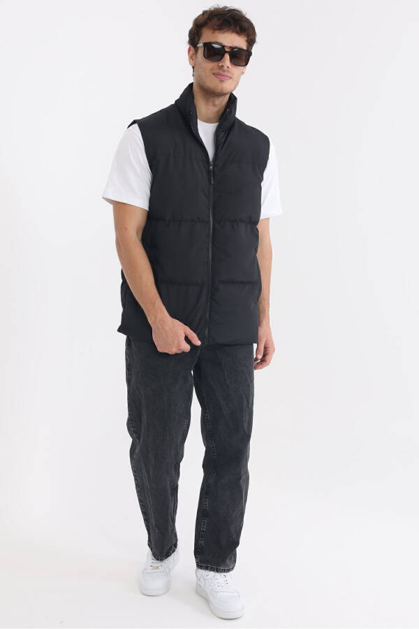 Men's Lined Windproof Black Puffer Vest - 4