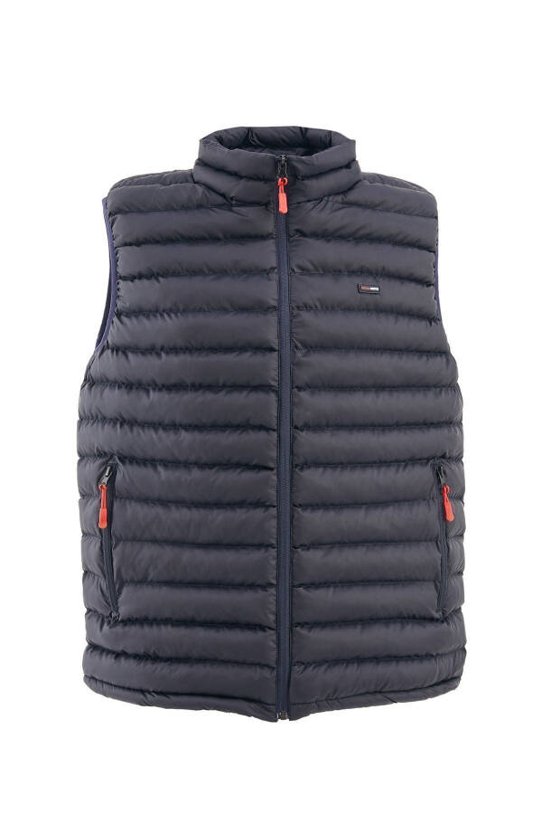 Men's Lined Windproof Regular Fit Navy Blue Puffer Vest - 1