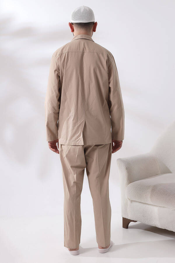 Men's Linen 4 Pocket Dual Safari Suit for Hajj and Umrah Outfit Beige - 6