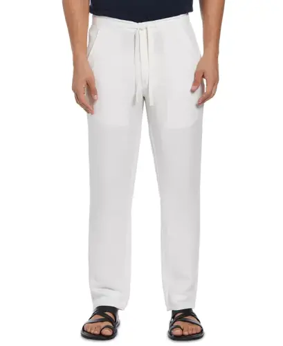 Men's Linen Blend Drawstring Pant-Brilliant White 