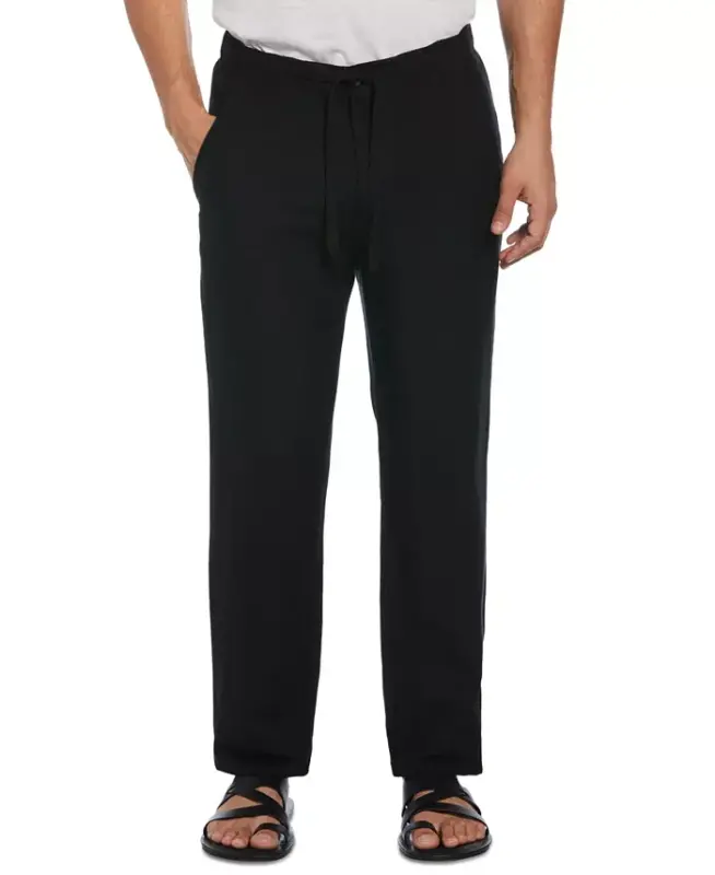 Men's Linen Blend Drawstring Pant-Jet Black - 1