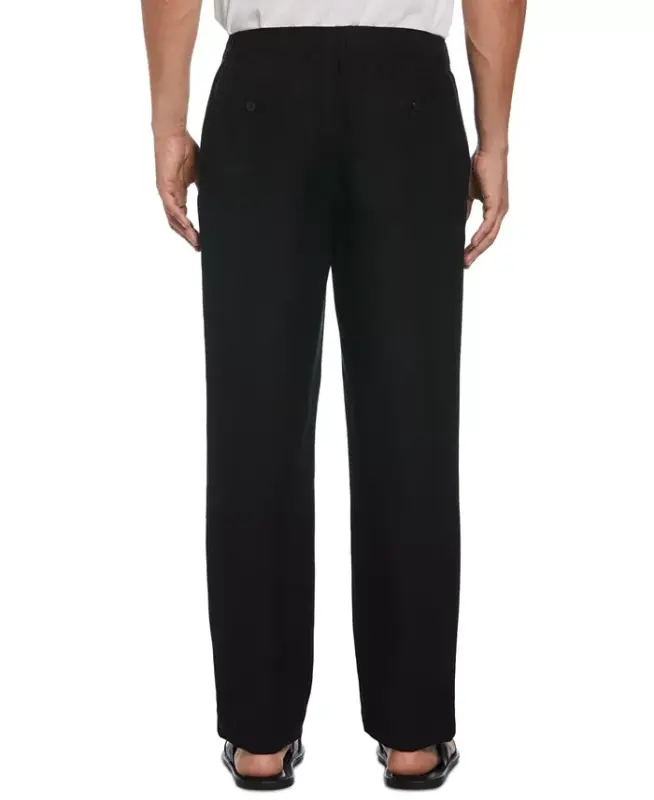 Men's Linen Blend Drawstring Pant-Jet Black - 2