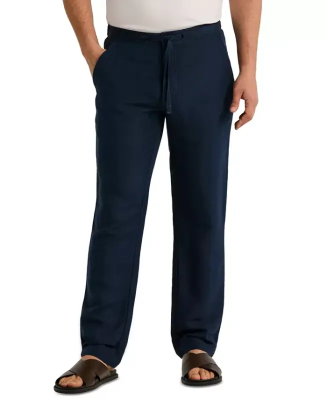 Men's Linen Blend Drawstring Pant - Navy - 1