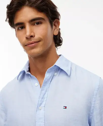 Men's Linen Button Down Long-Sleeve Shirt - Sweet Blue - 3