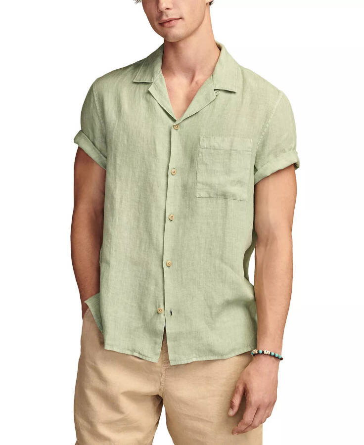 Men's Linen Camp Collar Short Sleeve Shirt Green Bay - 5