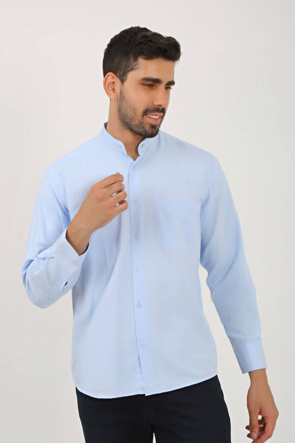 Men's Linen Casual Fit Clerical Collar Shirt with Two Pockets for Pilgrimage - 4