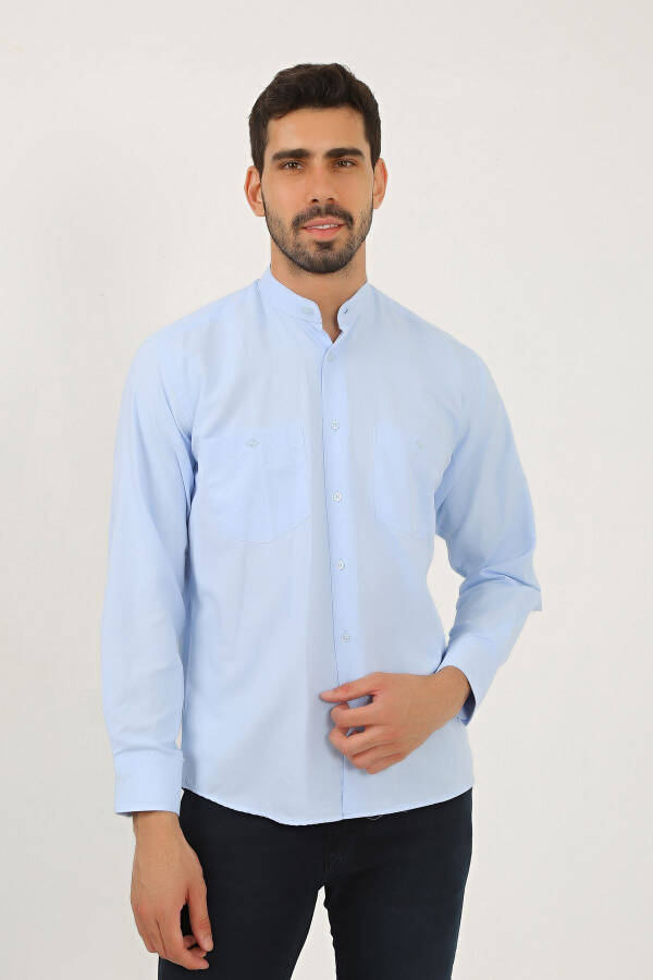 Men's Linen Casual Fit Clerical Collar Shirt with Two Pockets for Pilgrimage - 5