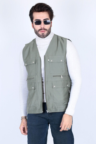 Men's linen vest with multiple pockets, perfect for summer. - 2