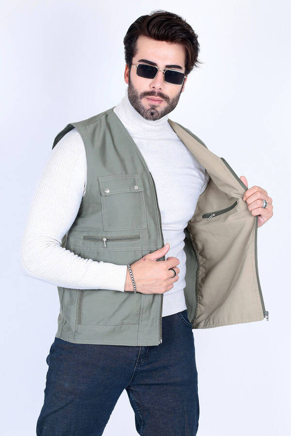 Men's linen vest with multiple pockets, perfect for summer. - 4