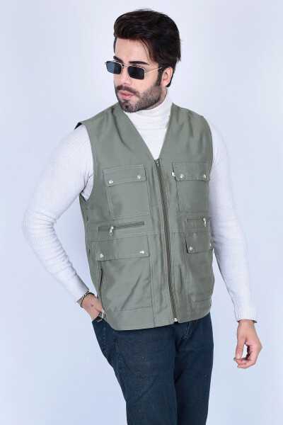 Men's linen vest with multiple pockets, perfect for summer. - 6