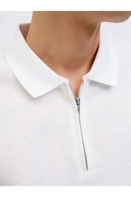 Men's Logo Embroidered Polo Collar White T-Shirt-White - 6