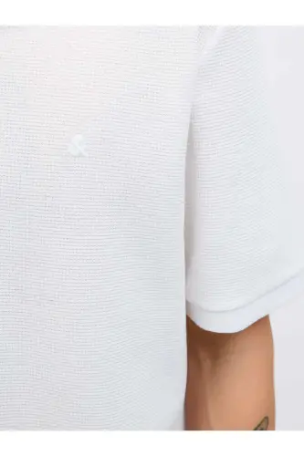 Men's Logo Embroidered Polo Collar White T-Shirt-White - 7