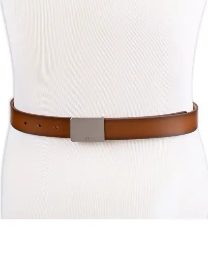 Men's Logo Plaque Belt -Cognac - 4