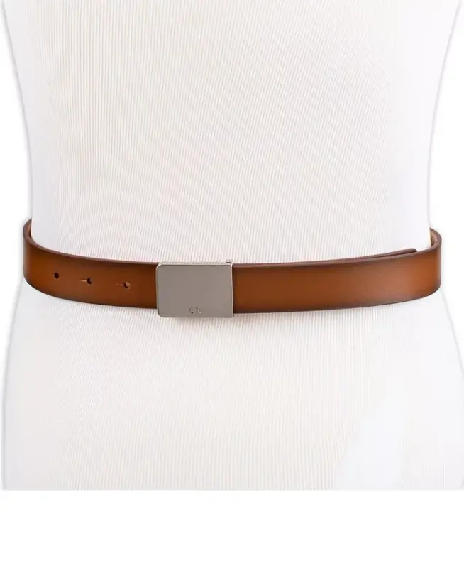 Men's Logo Plaque Belt -Cognac - 4