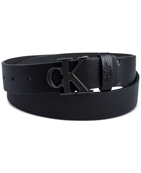 Men's Logo Plaque Buckle Fashion Jean Belt Black - 1