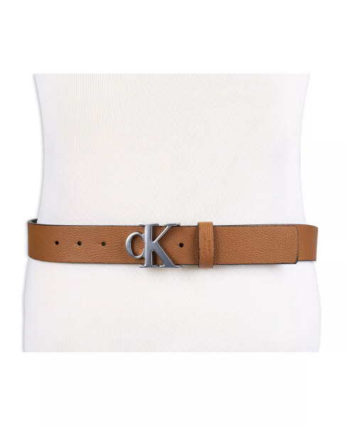 Men's Logo Plaque Buckle Fashion Jean Belt Tan - 5