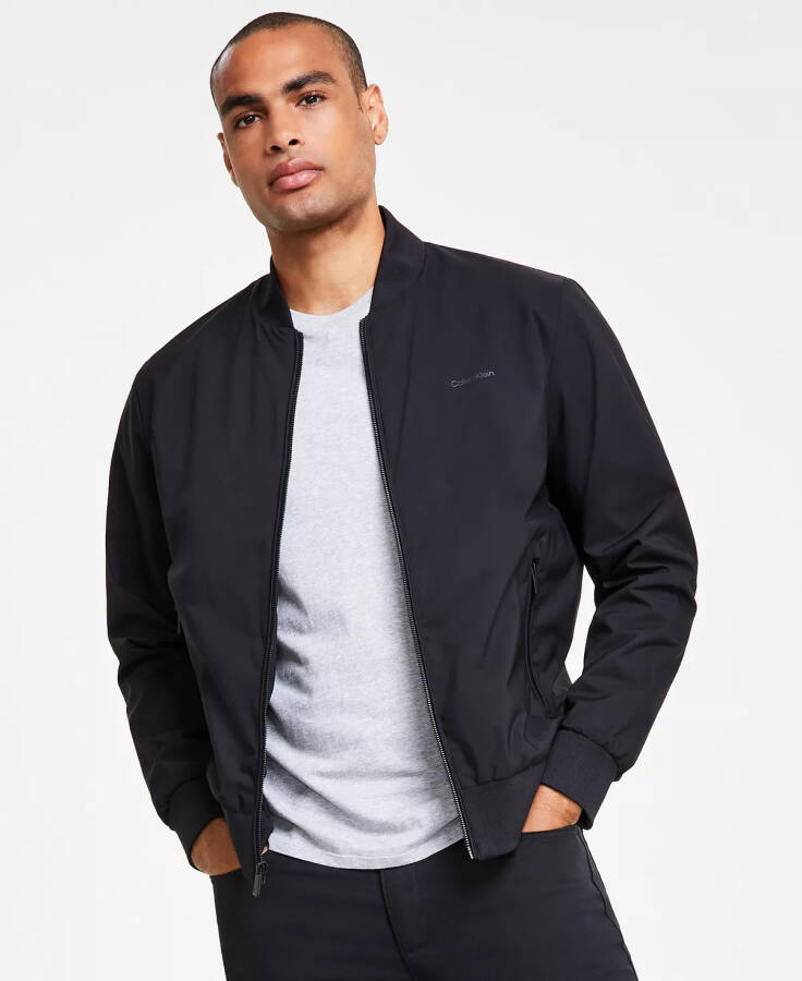 Men's Logo-Print Matte Bomber Jacket Black Beauty - 1