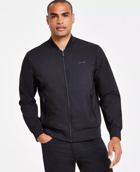 Men's Logo-Print Matte Bomber Jacket Black Beauty - 3