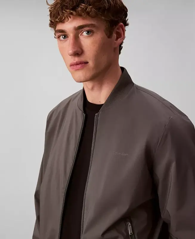 Men's Logo-Print Matte Bomber Jacket - Dark Gray - CALVIN KLEIN