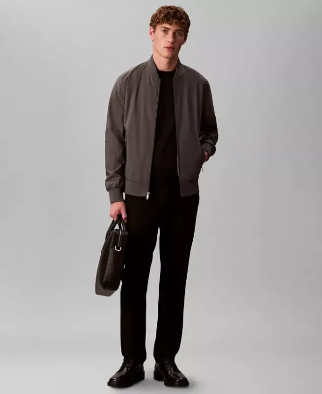 Men's Logo-Print Matte Bomber Jacket - Dark Gray - 2